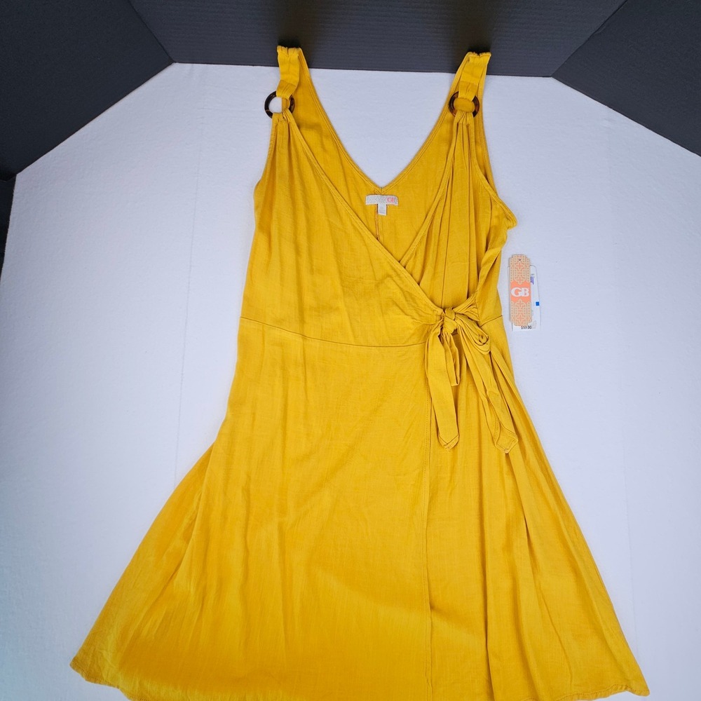 GB Gianni Bini Yellow Wrap Dress Womens XL‎ Boho 70s Resort Summer GB7230BRW NEW